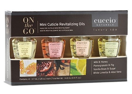 Cuccio Naturale Mini Revitalizing Cuticle Oil, 4 Piece Box, Assorted Scents